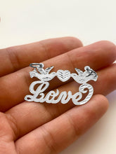 Load image into Gallery viewer, Sterling Silver Personalized Custom Handmade Cursive Name Pendant Charm with Beautiful Doves and Heart