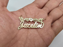 Load image into Gallery viewer, 14k Solid Yellow Gold Personalized Custom Handmade Cursive Name Pendant Charm with Heart & Swirls D/C, Gift for Her