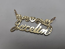 Load image into Gallery viewer, 14k Solid Yellow Gold Personalized Custom Handmade Cursive Name Pendant Charm with Heart & Swirls D/C, Gift for Her