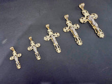 Load image into Gallery viewer, 10K Yellow & White Two-Tone Gold Filigree Crucifix Cross Jesus Pendant Charm (Pendant Only)