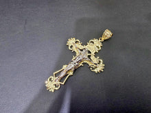 Load image into Gallery viewer, 10K Yellow & White Two-Tone Gold Filigree Crucifix Cross Jesus Pendant Charm (Pendant Only)