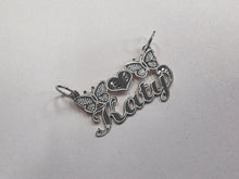 Load image into Gallery viewer, Sterling Silver Personalized Custom Handmade Cursive Name Pendant Charm with Butterflies & Heart