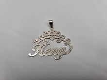 Load image into Gallery viewer, Sterling Silver Personalized Custom Handmade Cursive Font w/ Crown Name Pendant Charm