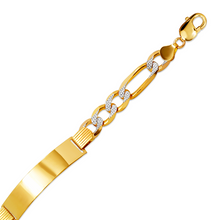 Load image into Gallery viewer, 14K Two Tone Gold Figaro ID Bracelet 11mm/10mm 8" 8.5" long Engraving Available
