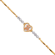 Load image into Gallery viewer, 14K Tricolor Gold 15 Anos Years Simple Heart &amp; CZ Gem Stone Bracelet Quinceañera
