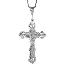 Load image into Gallery viewer, 925 Sterling Silver Diamond Cut Fleury Crucifix Cross Pendant 2 Inch (50mm) Tall
