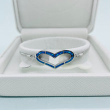 Load image into Gallery viewer, Sterling Silver Synthetic Opal Heart Bolo Bracelet for Women Sliding Clasp
