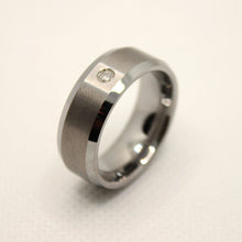 Load image into Gallery viewer, Tungsten Carbide Round Diamond Satin Finish Beveled Edge Wedding Band Ring 8mm

