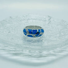 Load image into Gallery viewer, Sterling Silver Blue Synthetic Opal Knife Edge Ring
