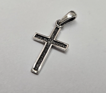 Load image into Gallery viewer, 925 Sterling Silver Cross Black Diamond Cut Center Pendant 7/8 Inch (22mm) Tall
