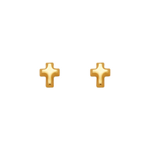 Load image into Gallery viewer, 14K Yellow Gold 5x6mm Cross Shape Stud Earrings High Polished Screw Backing

