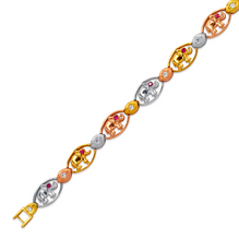 Load image into Gallery viewer, 14K Tricolor Gold Fancy Elephant High Polished CZ Bracelet 8mm Wide 14g H-Clasp

