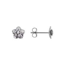 Load image into Gallery viewer, 14K Real White Gold Diamond Cut Flower Stud Earrings 8mm
