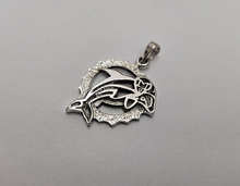 Load image into Gallery viewer, 925 Sterling Silver Round Dolphin Cutout Pendant 7/8 Inch (22mm) Tall
