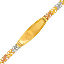 Load image into Gallery viewer, 14K Tri Color Gold Faceted Diamond Cut ID Bracelet 6mm Wide 11mm Center 7" Chain
