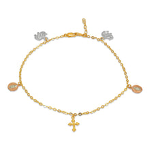 Load image into Gallery viewer, 14K Tricolor Gold Religious Charm Bracelet Anklet 2mm Link 14mm Charm 10" Chain
