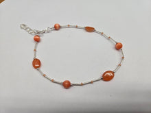 Load image into Gallery viewer, 925 Sterling Silver Anklet w/ Carnelian Stones Orange Catseye &amp; Glass Seed Beads
