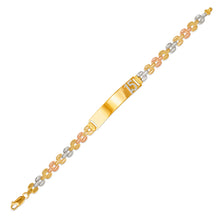 Load image into Gallery viewer, 14K Tri Color Gold Faceted D/C 15 Anos ID Bracelet 6mm Wide 8mm Center 7" Chain
