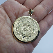 Load image into Gallery viewer, 14K Solid Yellow Gold Aztec Mayan Sun Calendar Charm Pendant 3 Sizes
