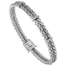 Load image into Gallery viewer, 925 Sterling Silver Double Woven Flexible Bracelet with CZ Accents 8mm, 7" Long
