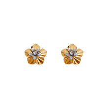 Load image into Gallery viewer, 14K Real Two Tone Gold Diamond Cut Flower Stud Earrings 8mm
