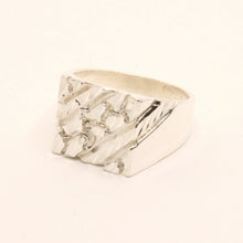Load image into Gallery viewer, 925 Sterling Silver Square Slanted Pattern Nugget Ring 1/2 Inch Wide, Sizes 8-13
