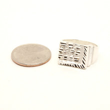 Load image into Gallery viewer, 925 Sterling Silver Large Diamond Cut Finish Square Nugget Ring 9/16 Inch Wide

