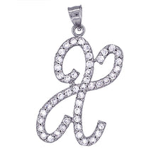 Load image into Gallery viewer, 925 Sterling Silver CZ Script Initial Letter Alphabet Pendant 1 3/8 Inch Wide
