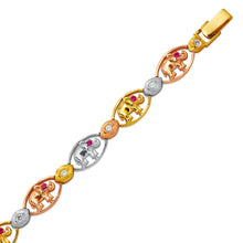 Load image into Gallery viewer, 14K Tricolor Gold Fancy Elephant High Polished CZ Bracelet 8mm Wide 14g H-Clasp
