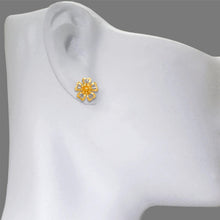 Load image into Gallery viewer, 14K Two Tone Gold High Polished Diamond Cut Flower Small Stud Earrings 8mm
