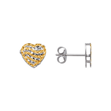 Load image into Gallery viewer, 14K Real Two Tone Gold Diamond Cut Heart Stud Earrings 10x10mm
