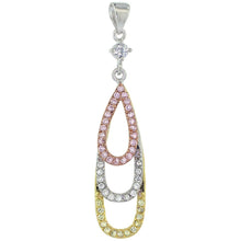 Load image into Gallery viewer, 925 Sterling Silver Tri-Color CZ Teardrop Pendant 1 5/16 (33mm) Inch Tall
