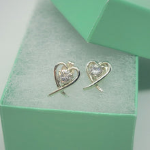 Load image into Gallery viewer, Sterling Silver Long Tail Heart Earring with CZ
