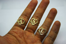 Load image into Gallery viewer, 10K Solid Gold Initial Ring Heart with Flower Yellow and Rose Gold
