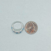 Load image into Gallery viewer, Sterling Silver Blue Synthetic Opal Dome Ring for Women CZ Accent Tapered
