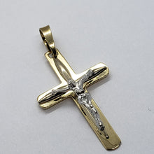 Load image into Gallery viewer, Authentic 14K Yellow Lined Gold Cross Pendant with/out White Gold Jesus 2 Style
