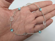 Load image into Gallery viewer, 925 Sterling Silver Anklet with Aquamarine Blue Catseye and Glass Seed Beads
