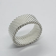 Load image into Gallery viewer, 925 Stamp Sterling Silver Heavey Mesh Ring Band 10mm Width 10 grams Size 5.5-13
