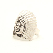 Load image into Gallery viewer, 925 Sterling Silver Large Diamond Cut Finish Native American Bonnet Head Ring
