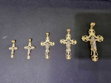 Load image into Gallery viewer, Authentic 10K Yellow &amp; White Gold Filigree Crucifix Cross Jesus Pendant No Chain
