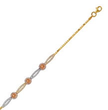 Load image into Gallery viewer, 14K Tricolor Gold 6mm Center, 1mm Ladies Bracelet High Polished Fancy Chain
