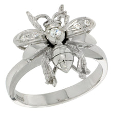 Load image into Gallery viewer, 925 Sterling Silver CZ Bee and Hearts Ring 5/8 Inch (16mm) Wide, Sizes 5 to 8
