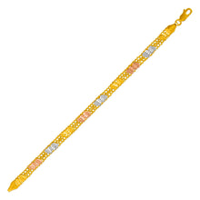 Load image into Gallery viewer, 14K Tri Color Gold Double Link Bracelet 5.5 mm Wide 7" and 7.5" Chain 7.8 grams
