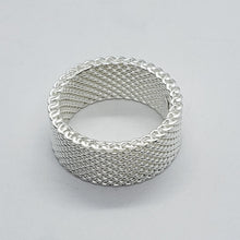 Load image into Gallery viewer, 925 Stamp Sterling Silver Heavey Mesh Ring Band 10mm Width 10 grams Size 5.5-13
