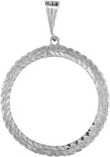 Load image into Gallery viewer, Sterling Silver Mexican 1 Peso Rope Bezel 34 mm Coins Prong Back Diamond Cut
