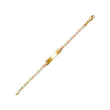 Load image into Gallery viewer, 14K TriColor Gold Kids Margarita Square ID Bracelet 6mm/3.5mm 6" Engraving Avail
