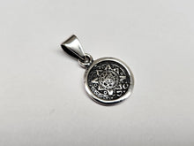 Load image into Gallery viewer, 925 Sterling Silver Small Round Aztec Calendar Pendant 19/32 (15mm) Inch Tall
