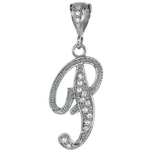 Load image into Gallery viewer, 925 Sterling Silver CZ Script Initial Letter Alphabet Pendant 1 1/2 Inch Wide
