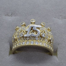 Load image into Gallery viewer, 14K Solid Yellow Gold CZ Crown Sweet 15 Ring Quinceanera Anos Birthday Band Girl
