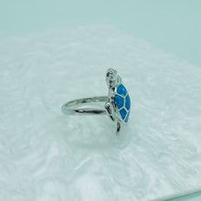 Load image into Gallery viewer, Sterling Silver Blue Synthetic Opal Sea Turtle Ring for Women Size6~9
